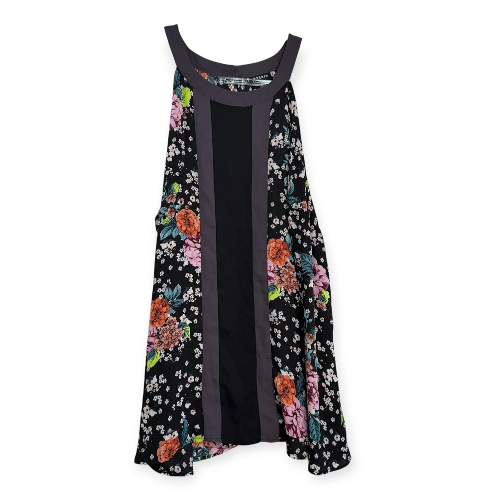 Torrid Womens Size 2 Black Floral Halter Neck Sleeveless Chiffon Blouse Top 2X